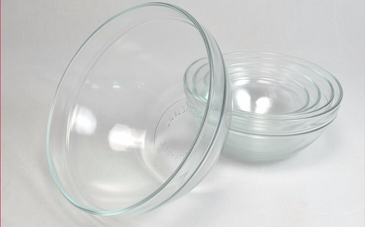Haonai popular cheap antique 5pcs glass bowl set with plastic lid