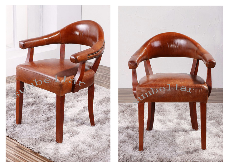 vintage tan distressed leather dining chair mid-century leather wood armchairs luxurious brown genuine leather wooden chair