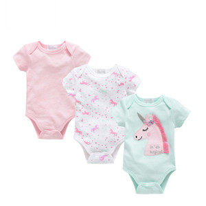 Elinfant 100% cotton 2019 new design 4 pack baby short sleeve bodysuits 0-12 month cute baby girl clothes romper