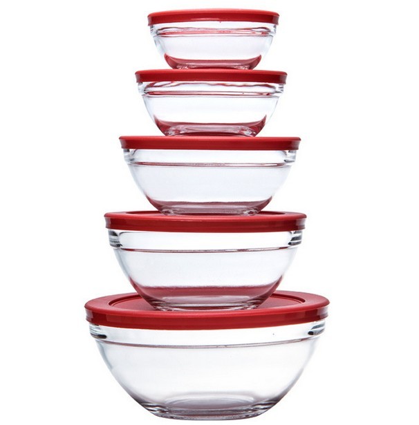 5 pcs glass bowl set with plastic lids glass bowl set fruit glass Mixing Bowl Set