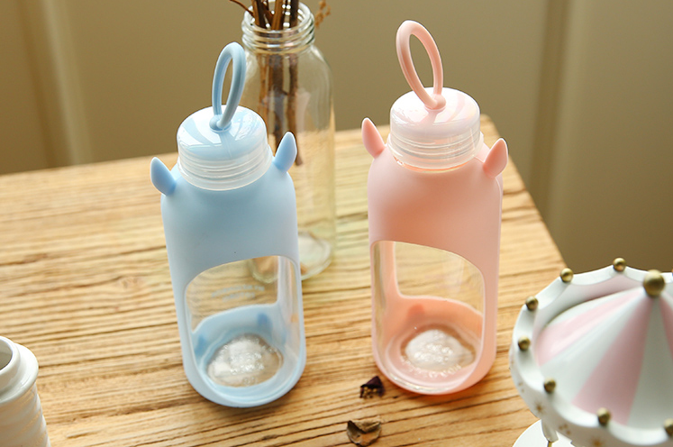370ml Cute Totoro Cartoon Glass Cup,Travel Water Bottle With Silicone Sleeve.