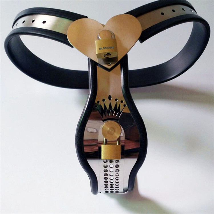 不锈钢女心型锁金属钢质女贞洁带肛塞性玩具裤子贞洁器性玩具