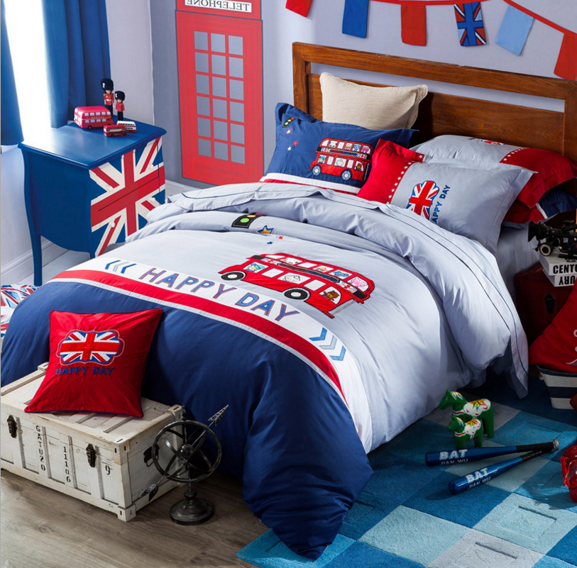 Duvet cover set,  Embroidered Boat child and kids bedding, Coordinates with Olive Kids Design-Trains, Plane,Trunk, Motorcycle