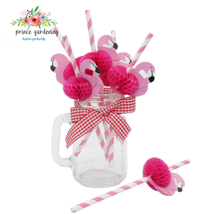 Вечерние разлагаемые Фламинго бумажные трубочки в полоску