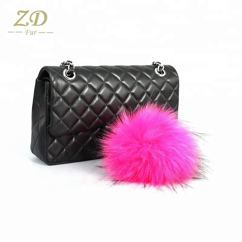 Felt keychain faux fox fur pom pom hair ball