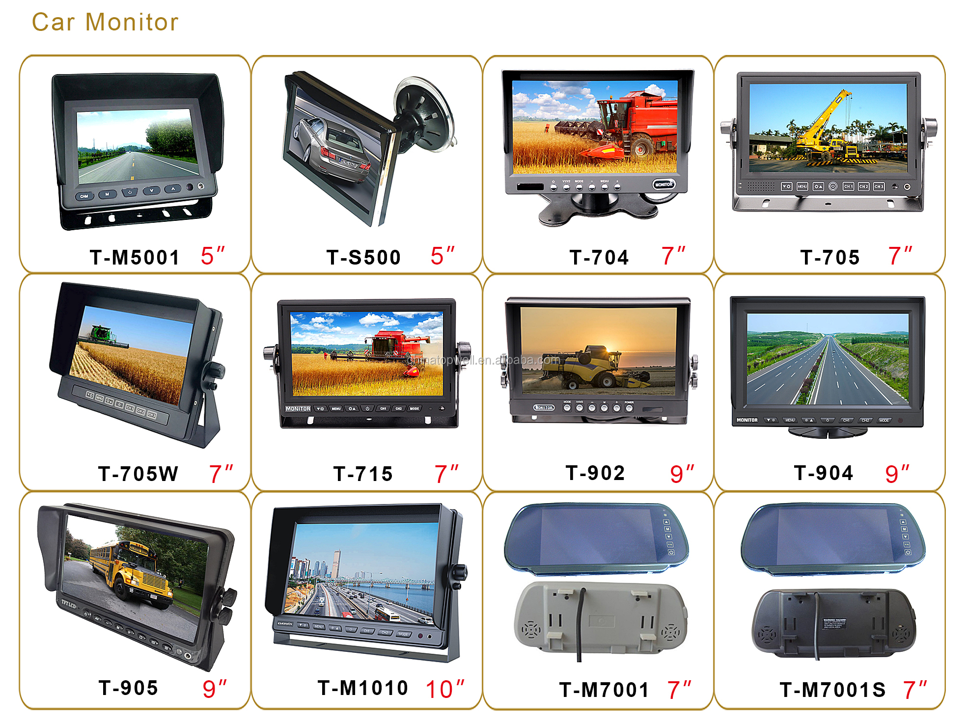 7'' 1024*600 HD VGA Monitor for MDVR, with button trigger to display the reversing camera image