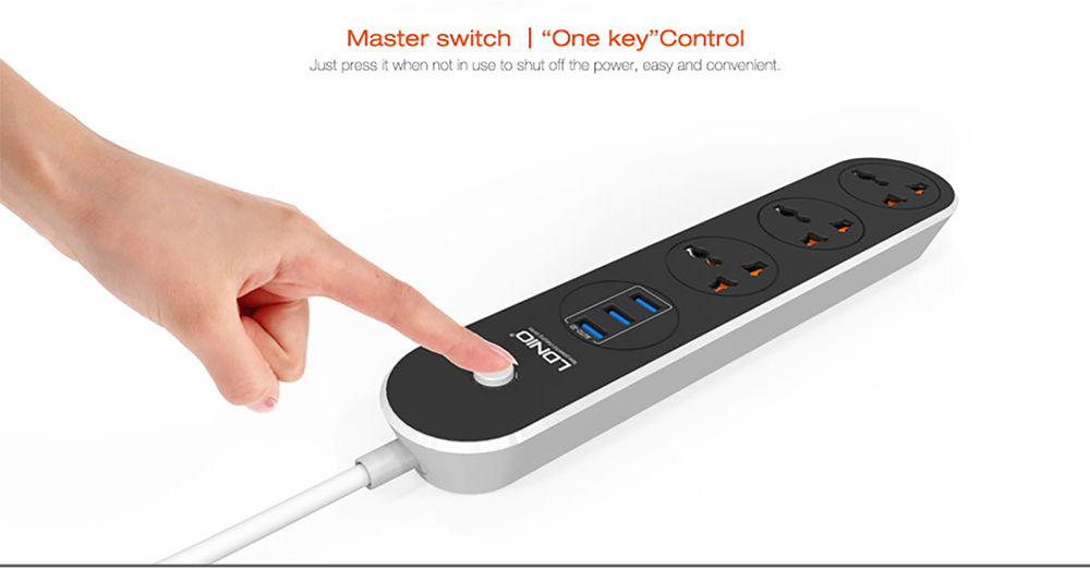 LDNIO 3 Way Outlets 3 USB Ports Socket Power Extension Strip Surge Protector Model: SC3301