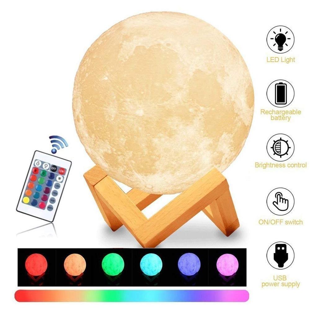 16 видов цветов RGB Luna Ночной светильник с дистанционным управлением перезаряжаемая Светодиодная лампа с 3D принтом