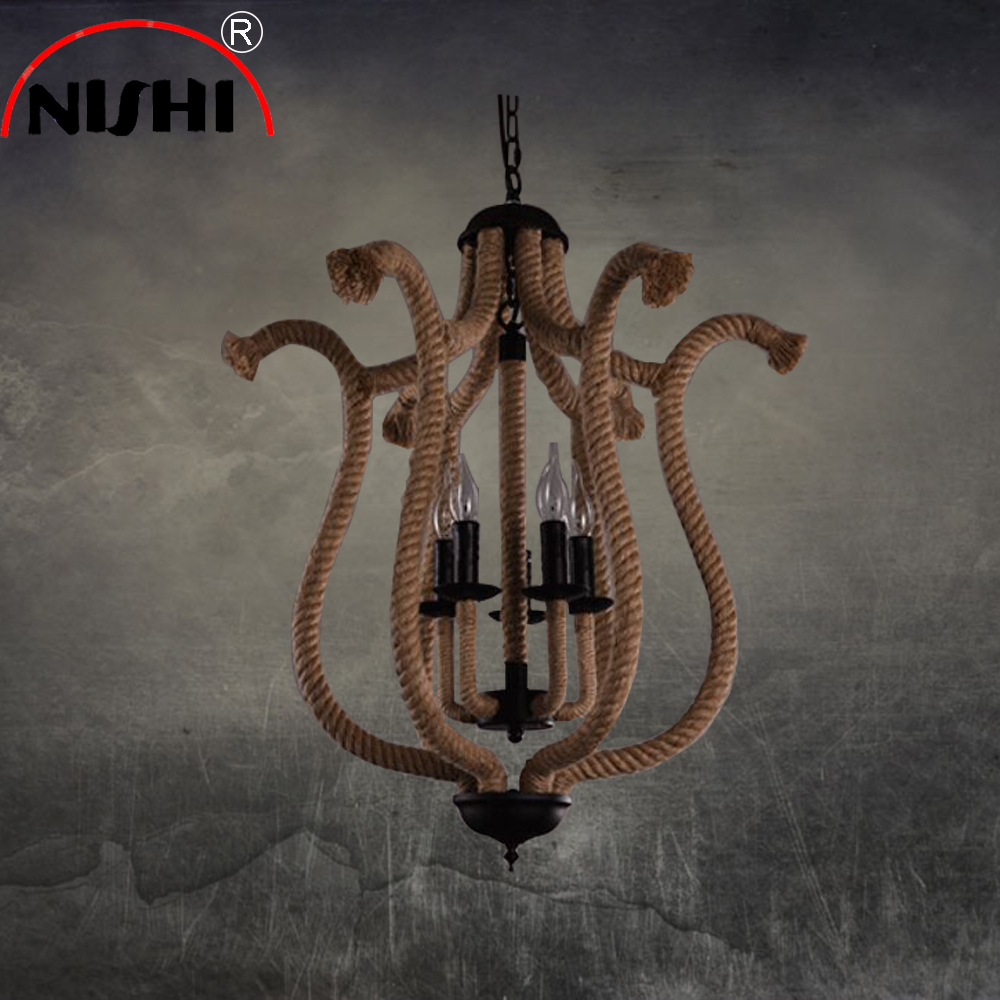 Industrial Ancient jute rope dinning suspended pendant lights lighting