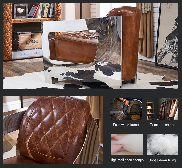 genuine leather top grain leather lounge chair polished stainless steel vintage brown leather accent chair barrel armchair