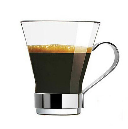 Haonai 110/220/320ml Glass Coffee/Latte Cup Oslo Cappuccino Cup with Removable Stainless Steel Handle, Set of 4, Gift Boxed