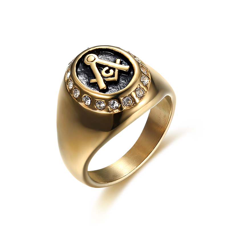 Vintage encanto Joyería Anillo de acero inoxidable para hombres Masón símbolo masónico..