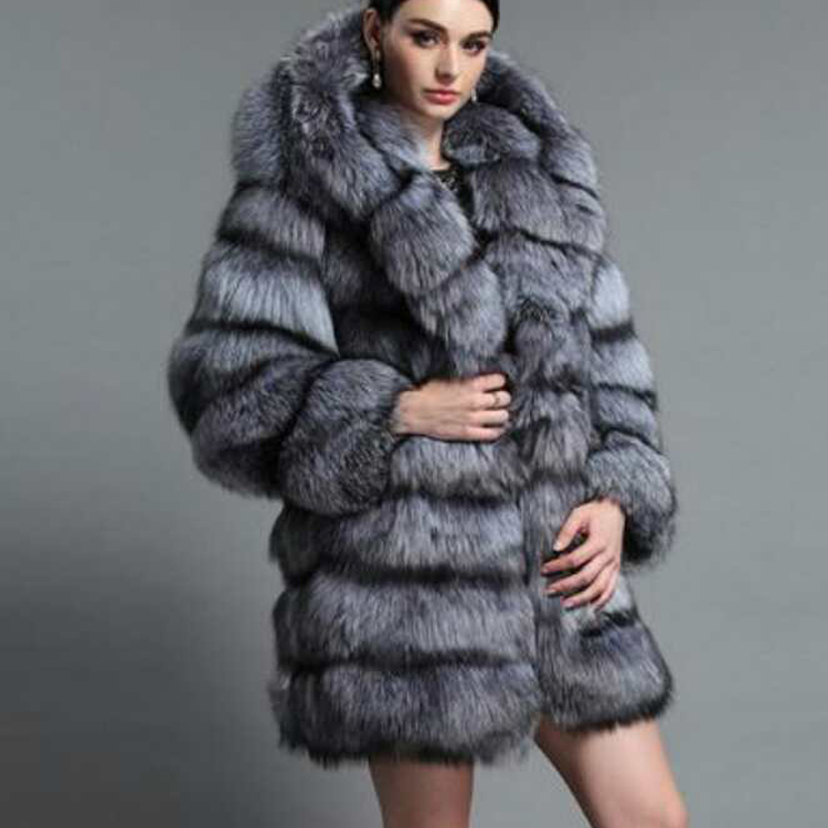 Russian Style Real Silver Fox Fur Coat Natural Fur Jacket For Women
