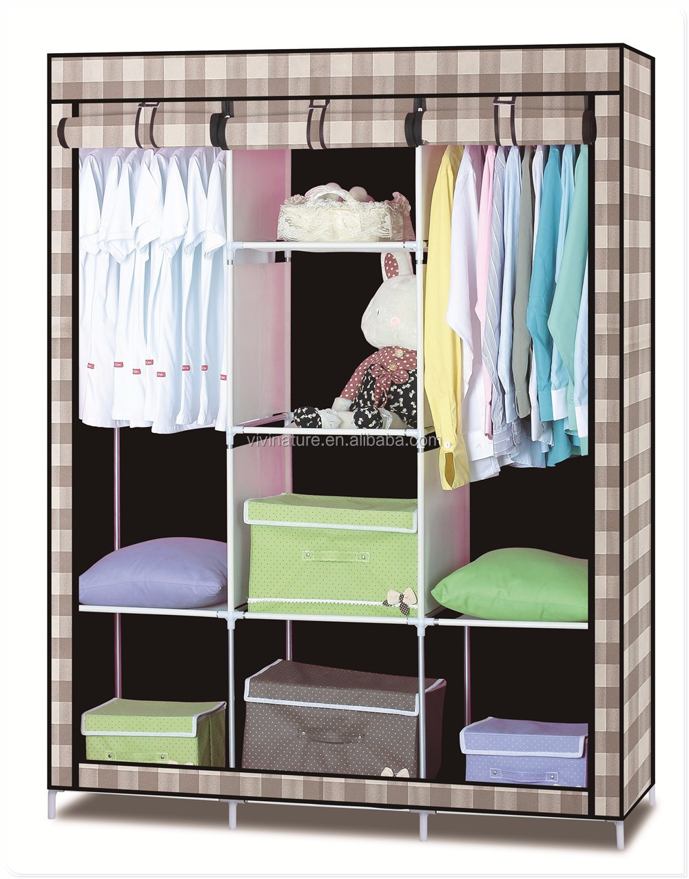 New Design Canvas Wardrobe Useful Clothes Storage Cabinet Wardrobe
