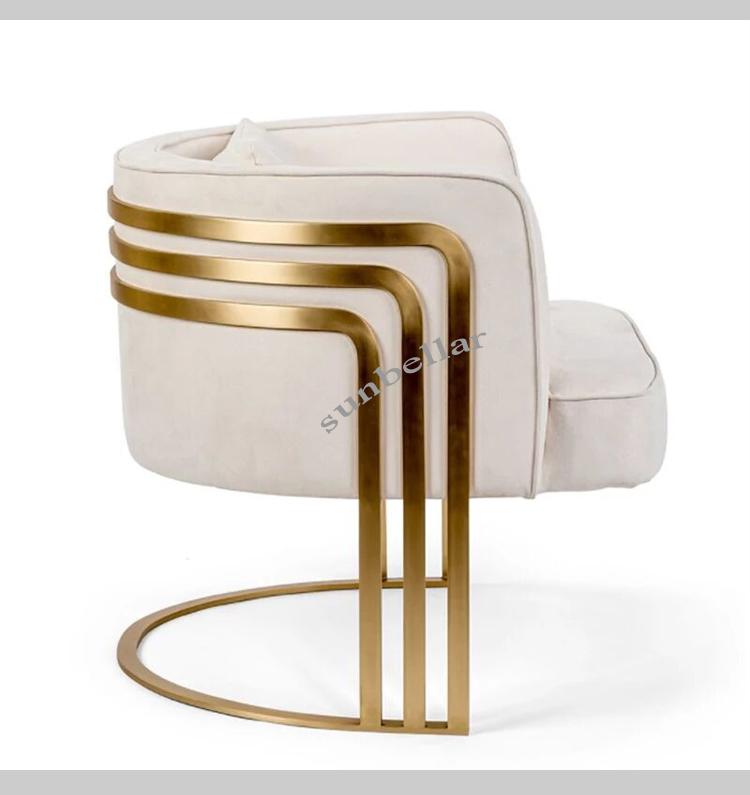 modern design white velvet accent chair with gold stainless steel frame  fancy armchairs for living room hotel clubs cafe shop