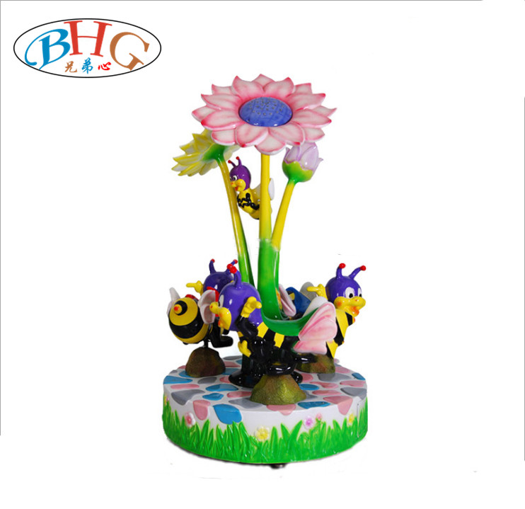 Парк развлечений с управлением с помощью монетного карусель трех сторон для детей для ношения в помещении, Пчела карусель для улицы, детские, для малышей едет лошадей