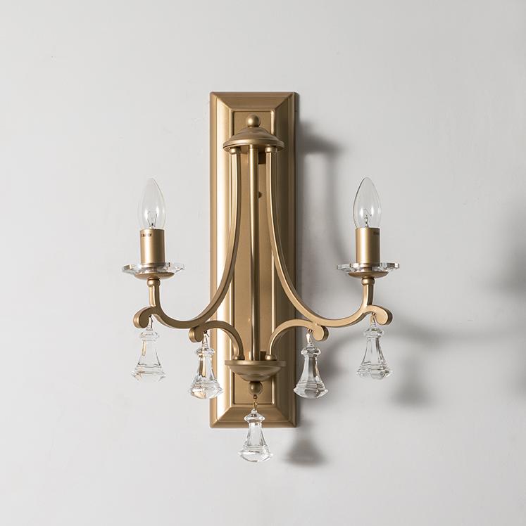 2 lights vintage wall lamp American vintage metal crystal  living room TV background wall lamp modern hotel bedroom bedside lamp