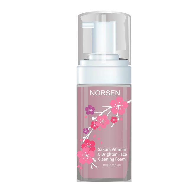 Private Label Deep Cleansing Moisturizing Sakura Vitamin C Facial Cleansing Mousse Plastic Bottle 100ml Adults Face Female