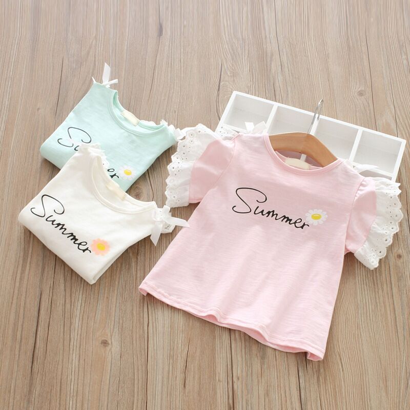 Новинка 2018, милая Одежда для девочек, однотонные летние футболки с принтом, топы, детская одежда, блузка для девочек
