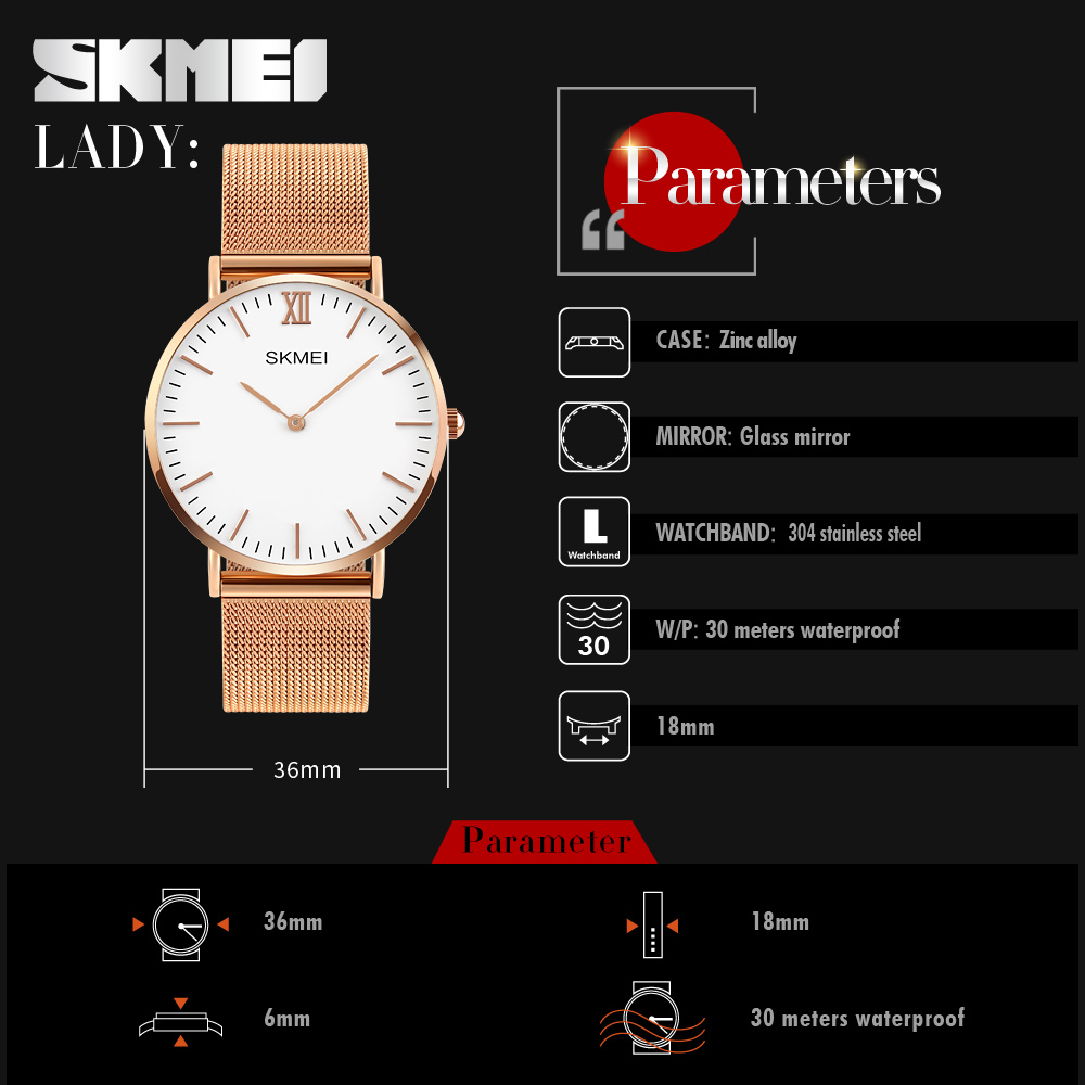 Fashion Japan movt 3 atm waterproof relojes top selling luxury quartz wristwatch skmei women watches 1182