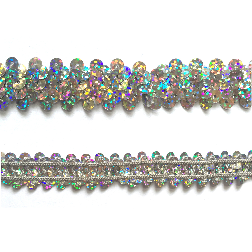 Серебряная голограмма растягивающиеся блестки отделка 2 ряда для танцевальной одежды