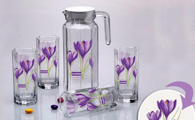 Glass Pitcher with Lid and Drinking Glasses Set