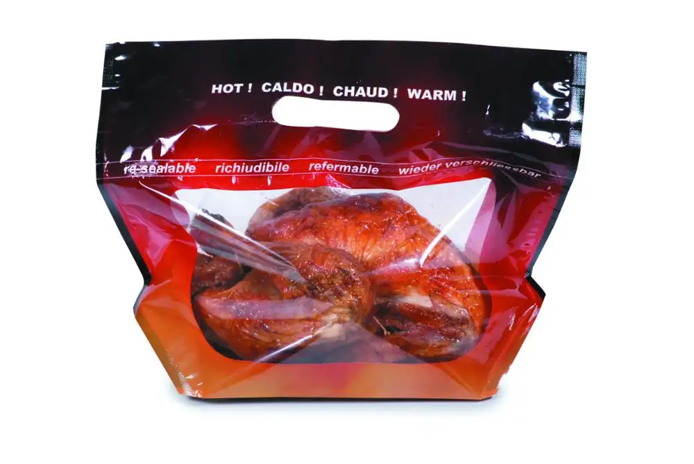 La bolsa de plástico de encargo del acondicionamiento de los alimentos para el bolso del pollo del agujero de la cerradura/de respiradero de la cremallera del Rotisserie del paquete del pollo asado