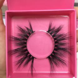 wholesale mink eyelash 3d 25mm volume lashes with custom logo square pink eyelash container