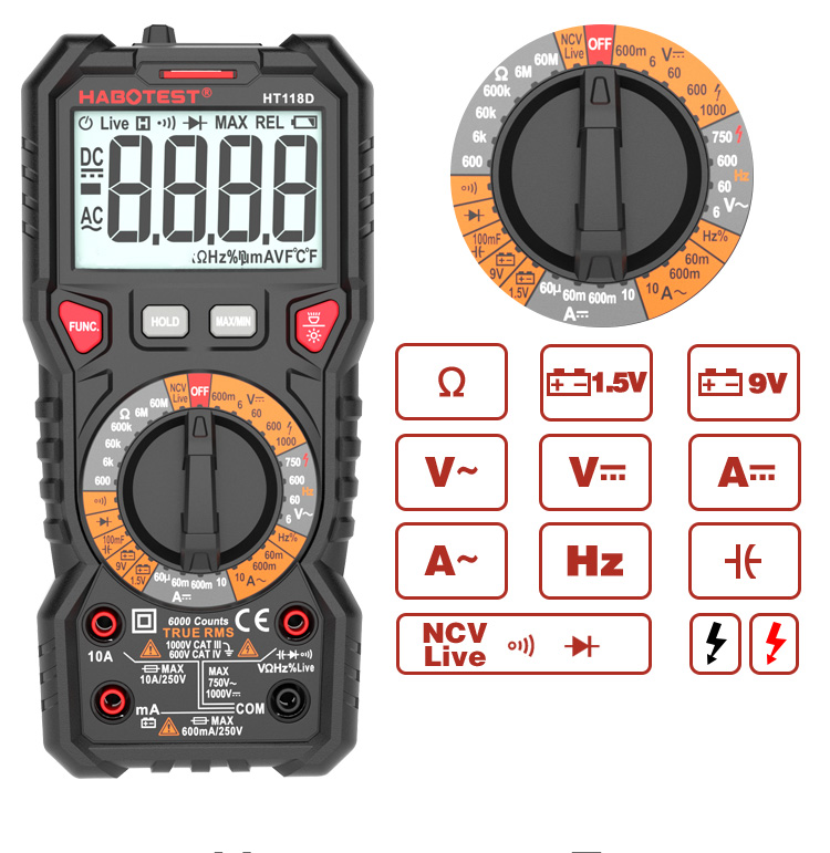 High Precision HABOTEST HT118C Capacitance Resistance Current Voltage T-RMS Digital Multimeter