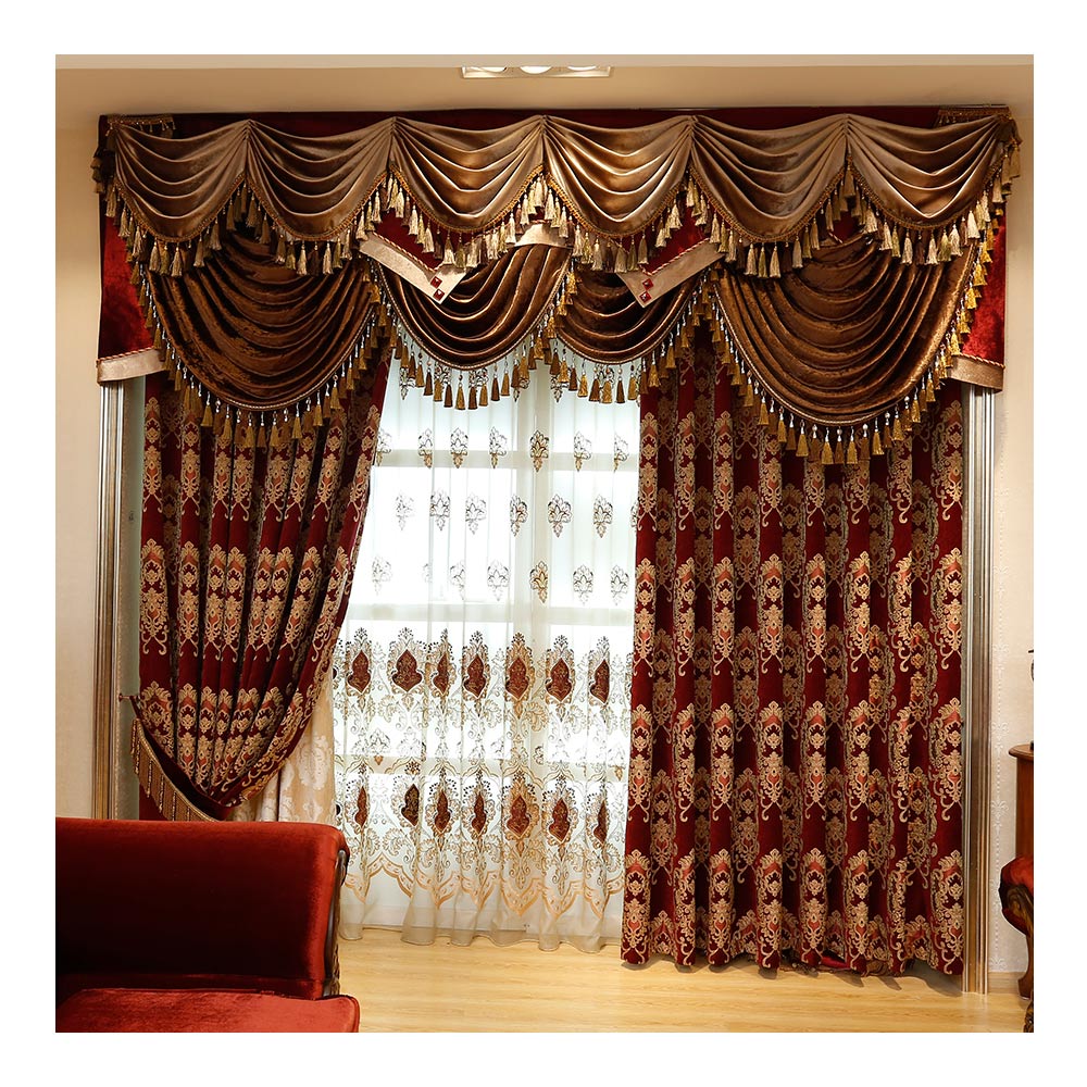 Cortina de janela jacquard americana para sombra de sol elegante pronta para uso doméstico por atacado da china