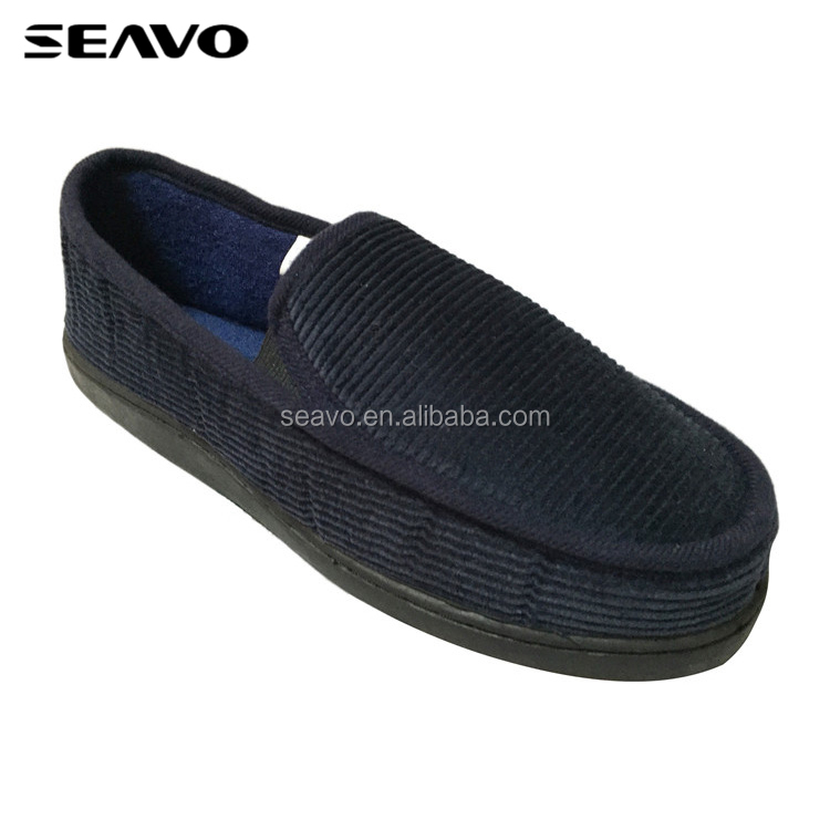 Ги теплая Вельветовая Верхняя Туфли без застежек; Стильные туфли с подошвой из термопластичной резины, темно-синие зимние мужские домашние тапочки; Сезон зима