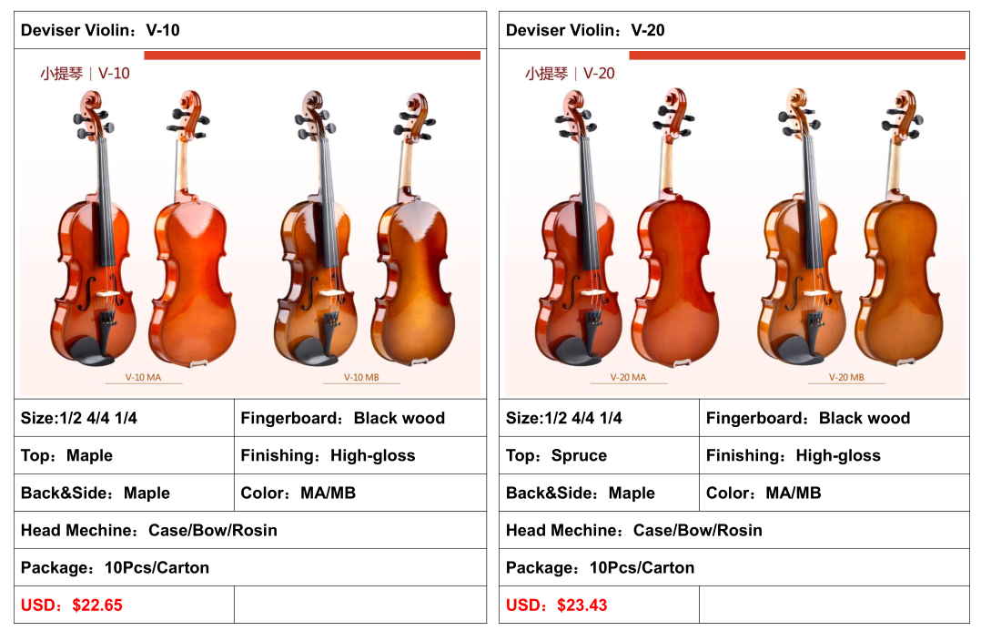 Violin from China factory beautiful sound wholesale violin cheap Hot sell with bag V-35-MA