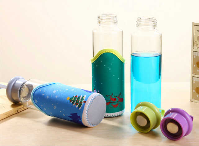 Christmas water bottle BPA Borosilicate Glass Water Bottle with Colorful Nylon Sleeve