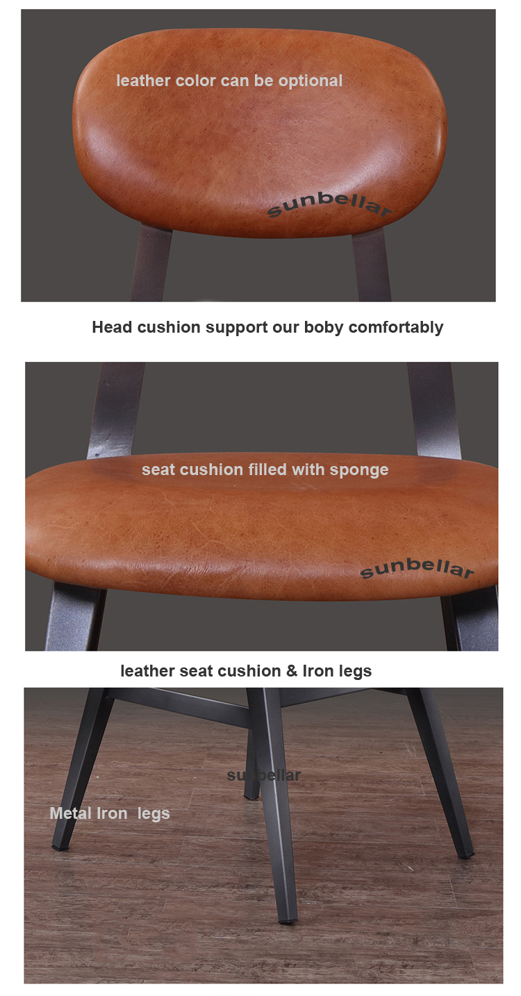loft industrial furniture chair genuine leather vintage dining chair metal Aron luxury dinning chair for restaurant