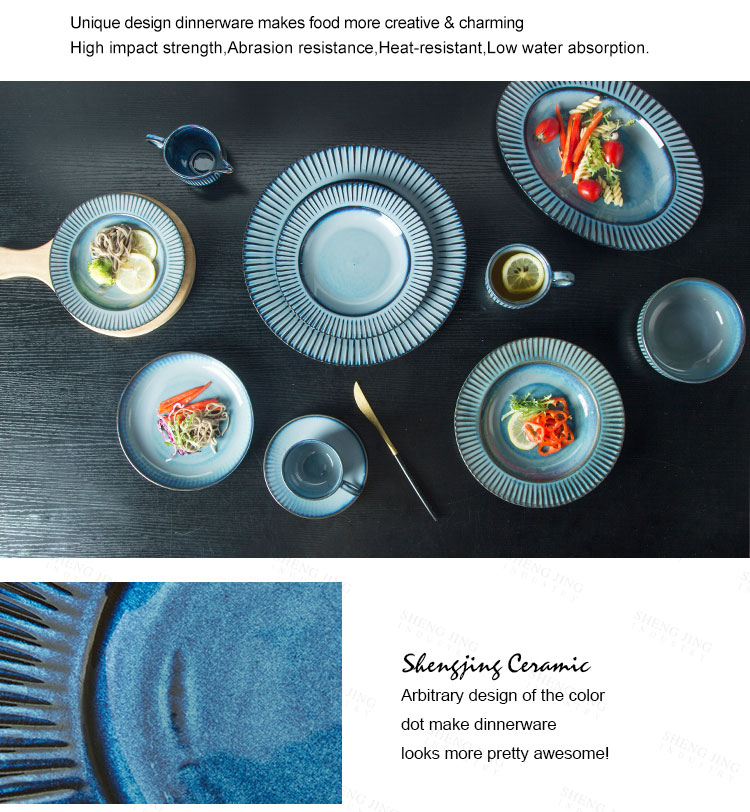 China Durable Restaurant Crockery Reactive Blue Plate