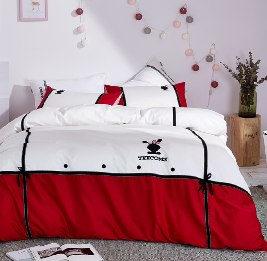 100% Cotton Princess Lace Little Point Duvet Set, Teen Girls Embroidery Cartoon Kids Bedding Set Pink Twin Size 3Pcs