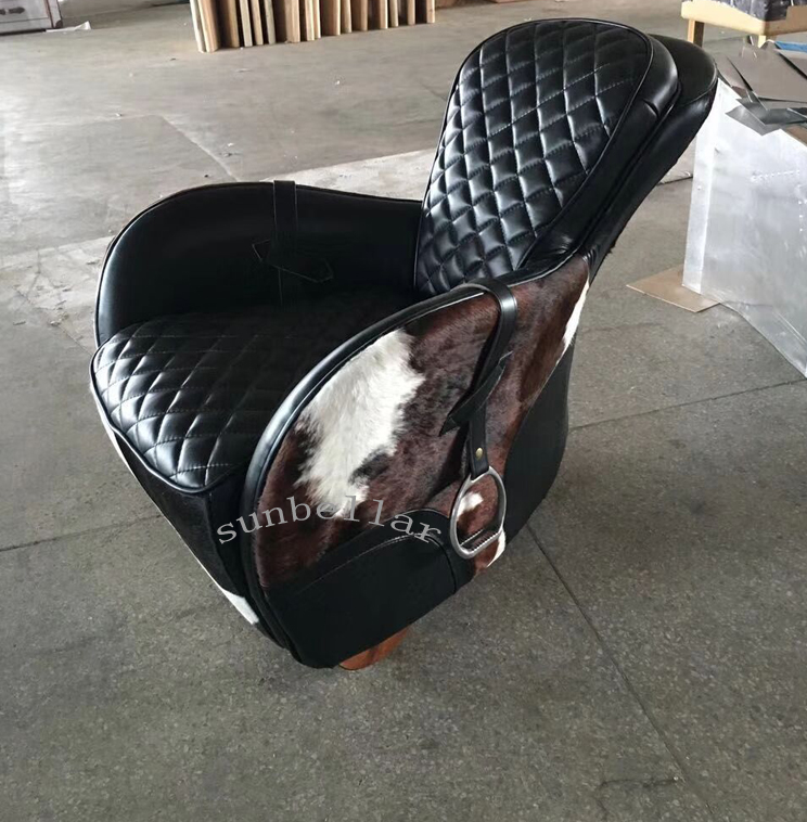 retro American vintage genuine leather horse saddle chair home chaise lounge chair luxury leather recliner chair with footrest