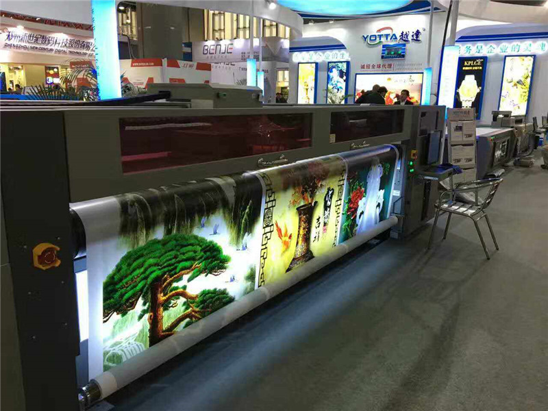 5m UV hybrid printer with Kycera KJ4A heads for soft film flex banner