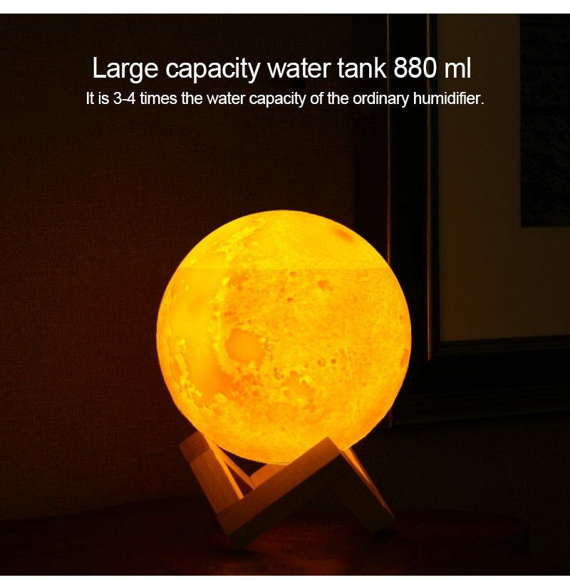 3D Moon Lamp Moonlight Humidifier with 3 Color Changing Night Light USB Air