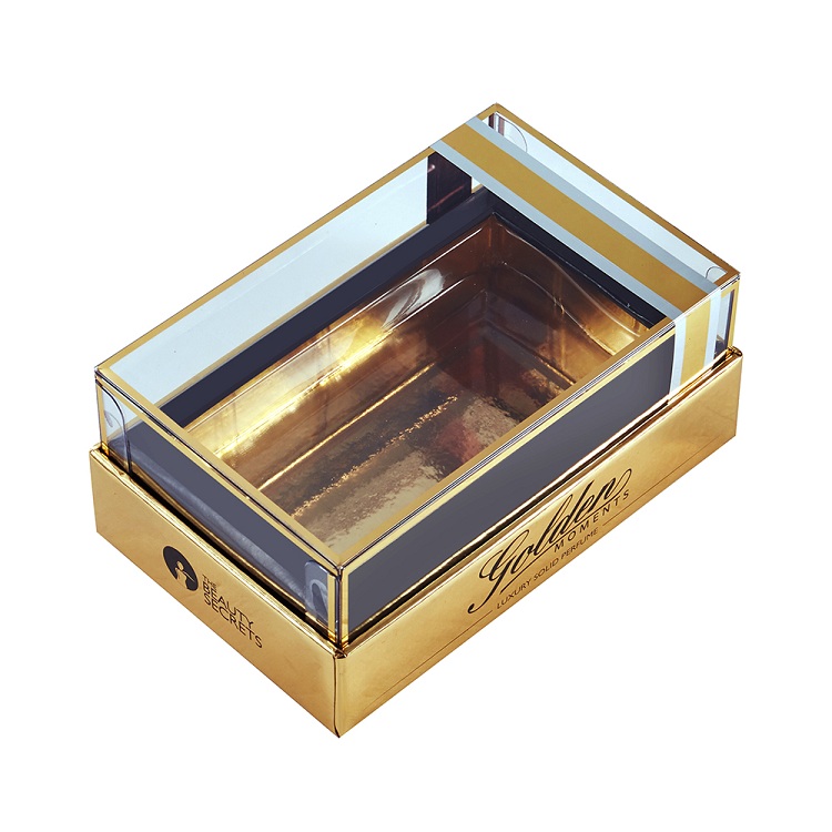 Gold Foil Clear PVC Plastic Window Premium Rigid Cardboard Paper Gift Perfume Box Luxury Packaging