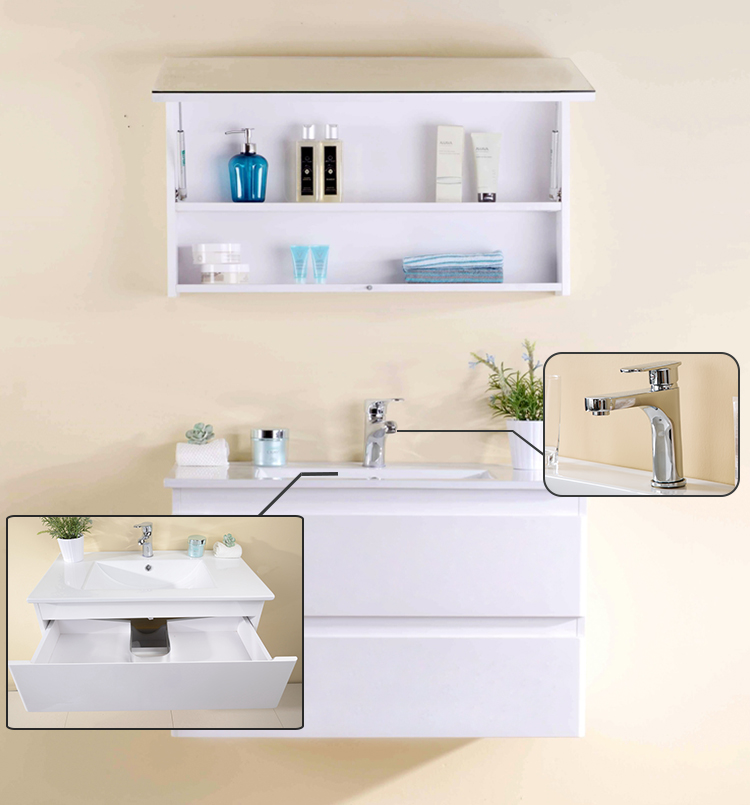 FSC certified bathroom cabinet Modern Single Sink Laminated Plywood Bathroom Cabinet with Mirror Cabinet
