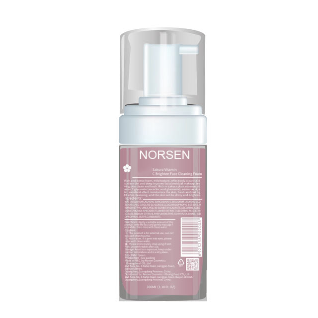 Private Label Deep Cleansing Moisturizing Sakura Vitamin C Facial Cleansing Mousse Plastic Bottle 100ml Adults Face Female