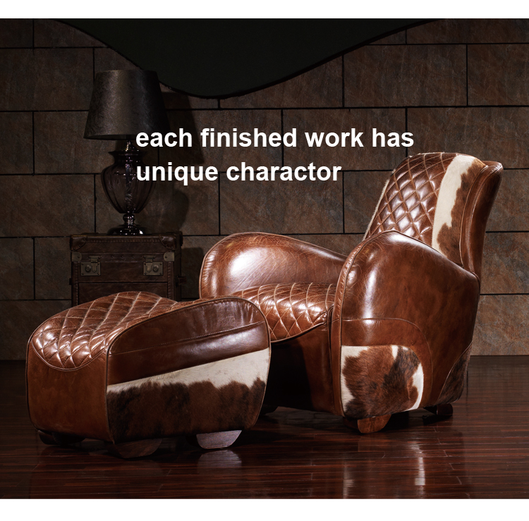 luxury home antique chaise lounge saddle chair genuine leather reclining sofa chair with footrest for living room bedroom