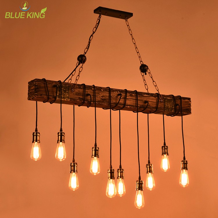 industrial Indoor retro Metal loft Vintage wood Hanging light loft rustic wood boat rectangular chandelier