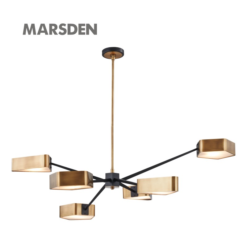 Роскошная латунная черная светодиодная люстра MARSDEN для гостиной