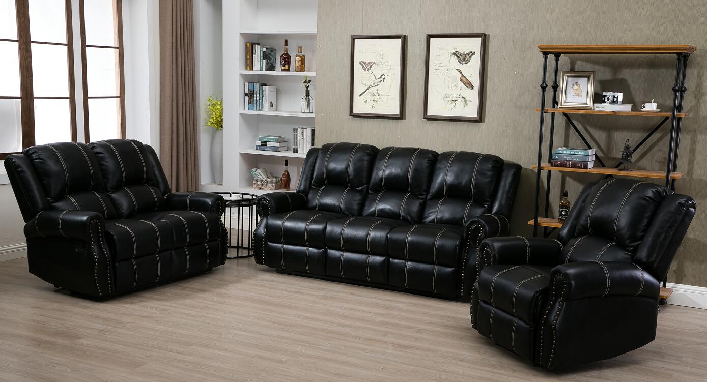 Hot Sales Modern Living Room PU Leather Manual Adjustable Sectional Recliner Sofa Set