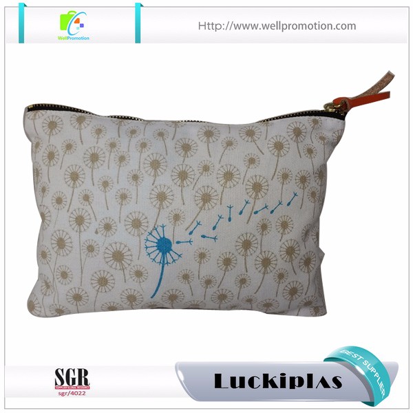 Bolso cosmético del maquillaje de la impresión completa de la cremallera del metal del logotipo de encargo de la lona de algodón durable