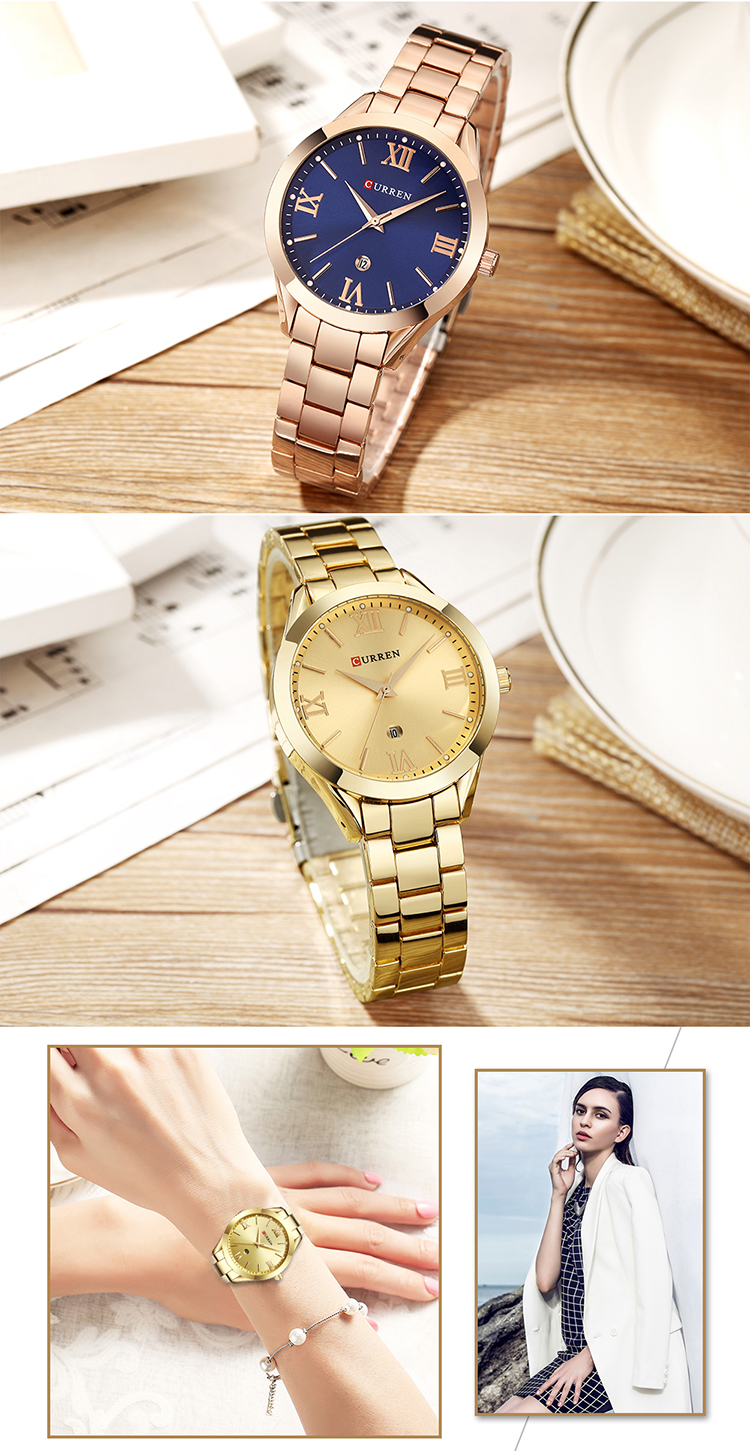 CURREN-montre à Quartz pour femmes, de luxe, en or Rose, bracelet, horloge, 9007