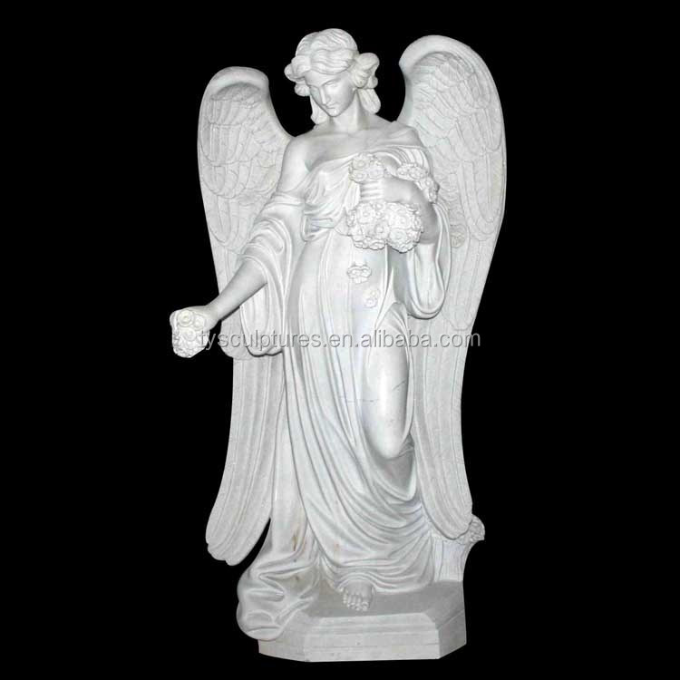 装飾のための翼像等身大男性天使彫刻と人気のモダンな石ヌード男天使