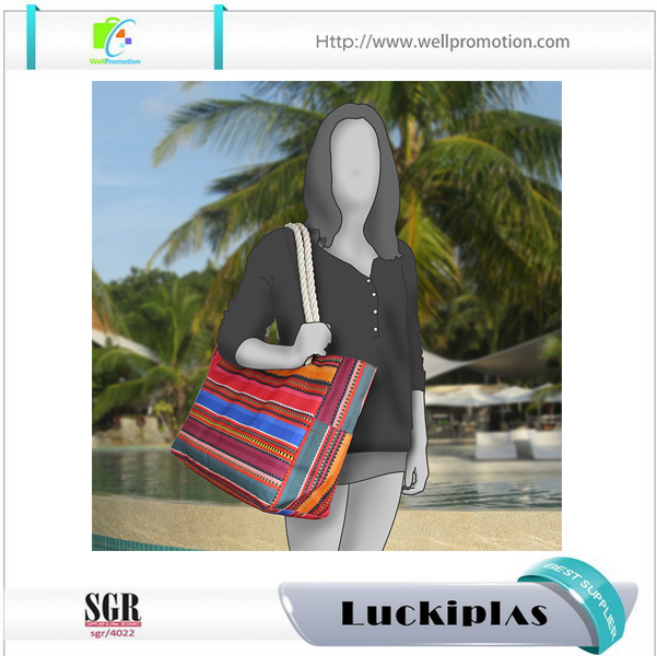 Borsa da spiaggia tote in tela estiva alla moda con cerniera e corda